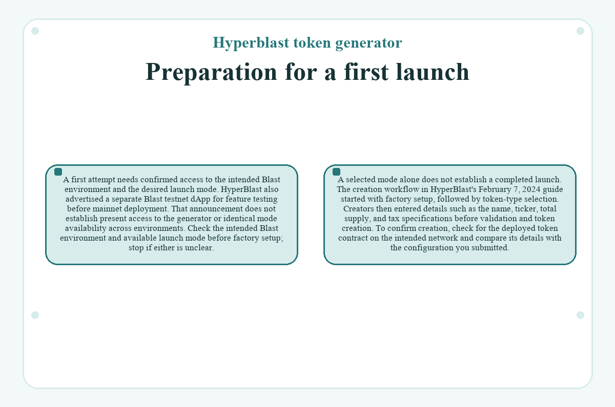 Hyperblast token generator - Preparation for a first launch